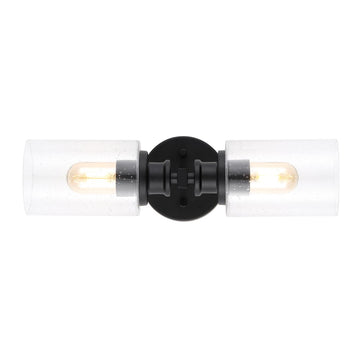 Jules Edison 16.5" Cylinder Iron/Seeded Glass Farmhouse Contemporary LED Wall Sconce - JONATHAN Y